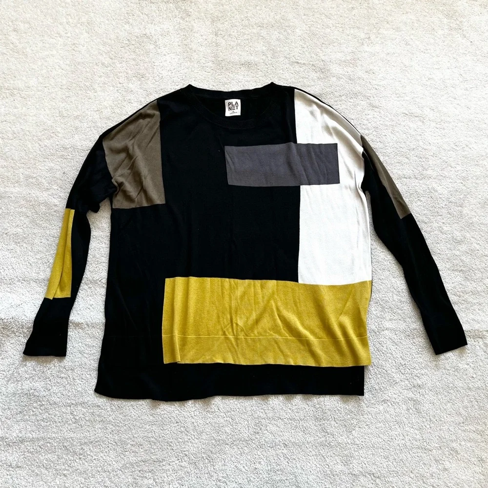 PLANET BY LAUREN G PIMA COTTON/MODAL SWEATER ONE SIZE MODERN CHIC COLOR BLOCK - Picture 1 of 7